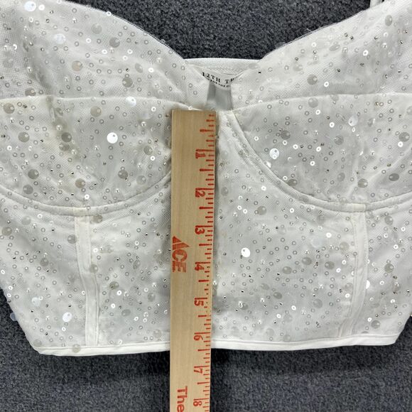 12th Tribe Top Womens Small White Sequin Crop party adjustable strap - Picture 10 of 16